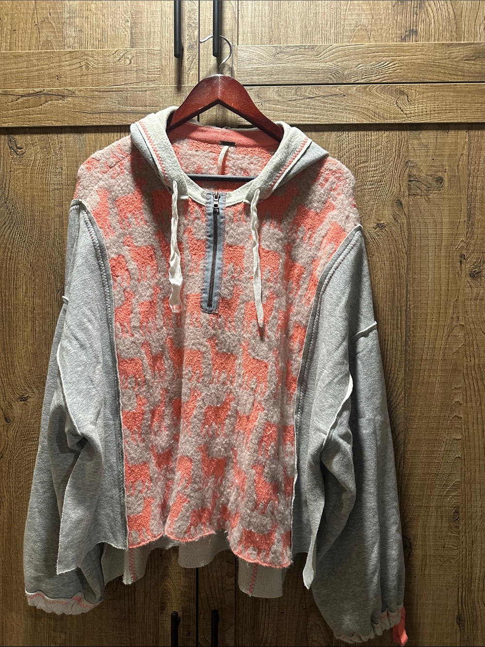 Free People Half-Zip knit llama Sweater/hoodie  in Coral and Gray